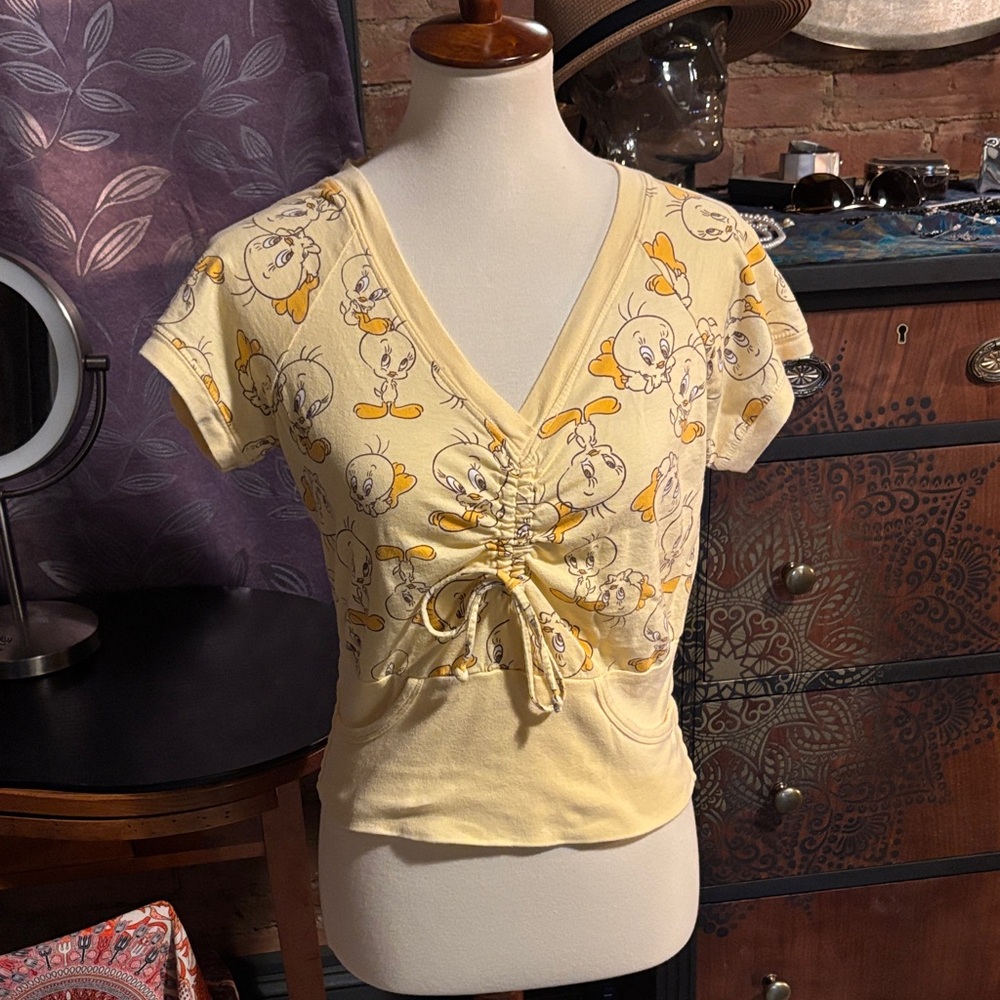 Tweety Bird Drawstring V-Neck Top